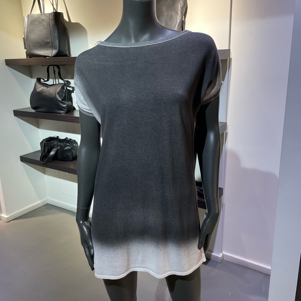Sarah Pacini Light Gray and White Sweater